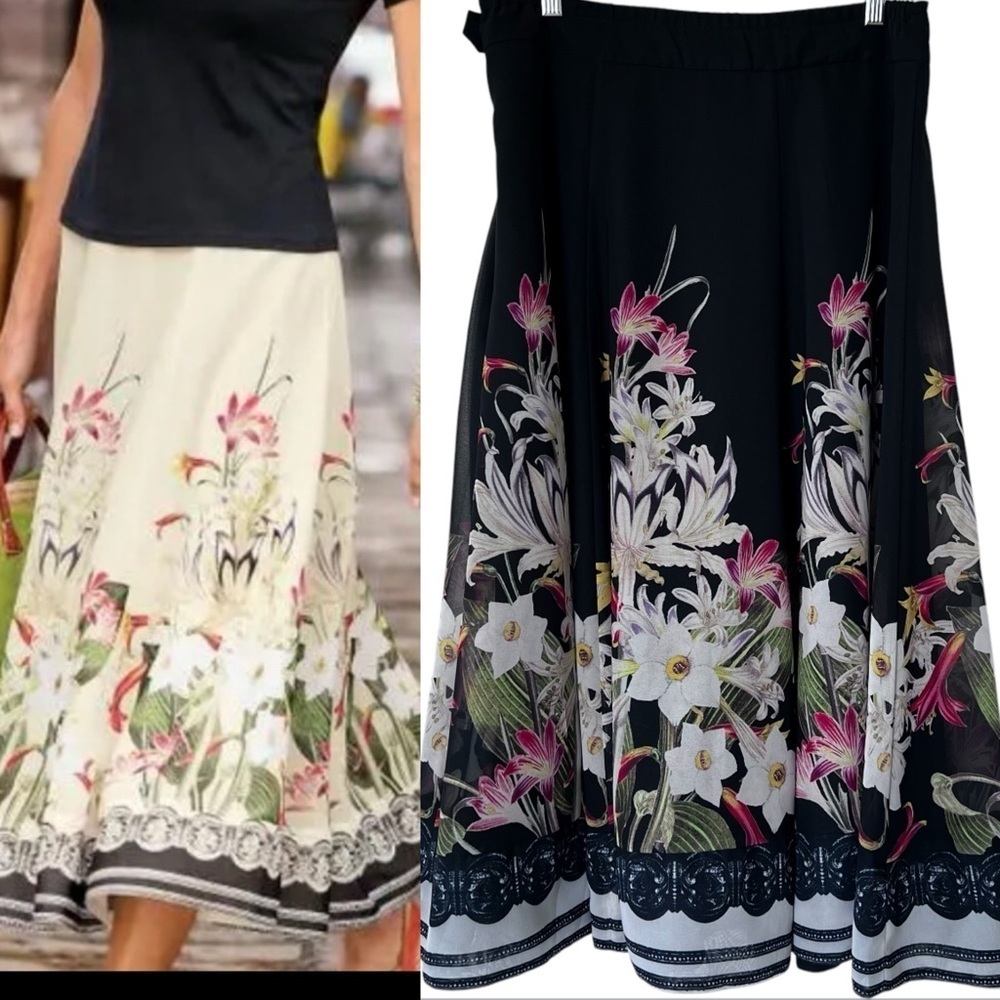 EUC Soft Surroundings Spring Meadows Midi Skirt in Black size Small